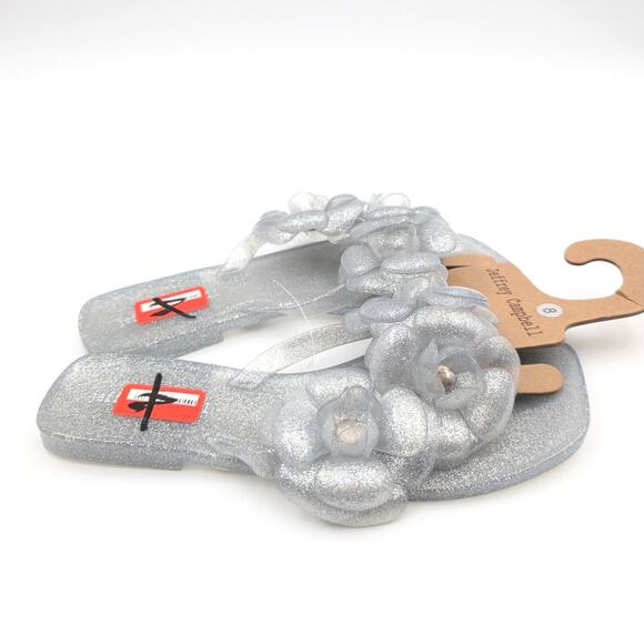 Jeffrey Campbell Fleuris Jelly Flip Flop Thong Sandal Silver Size US8 EU39 - Picture 4 of 11
